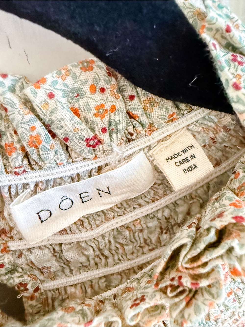 Doen Smocked Floral Blouse in Cream with Pink and Green Accents - Picture 3 of 9